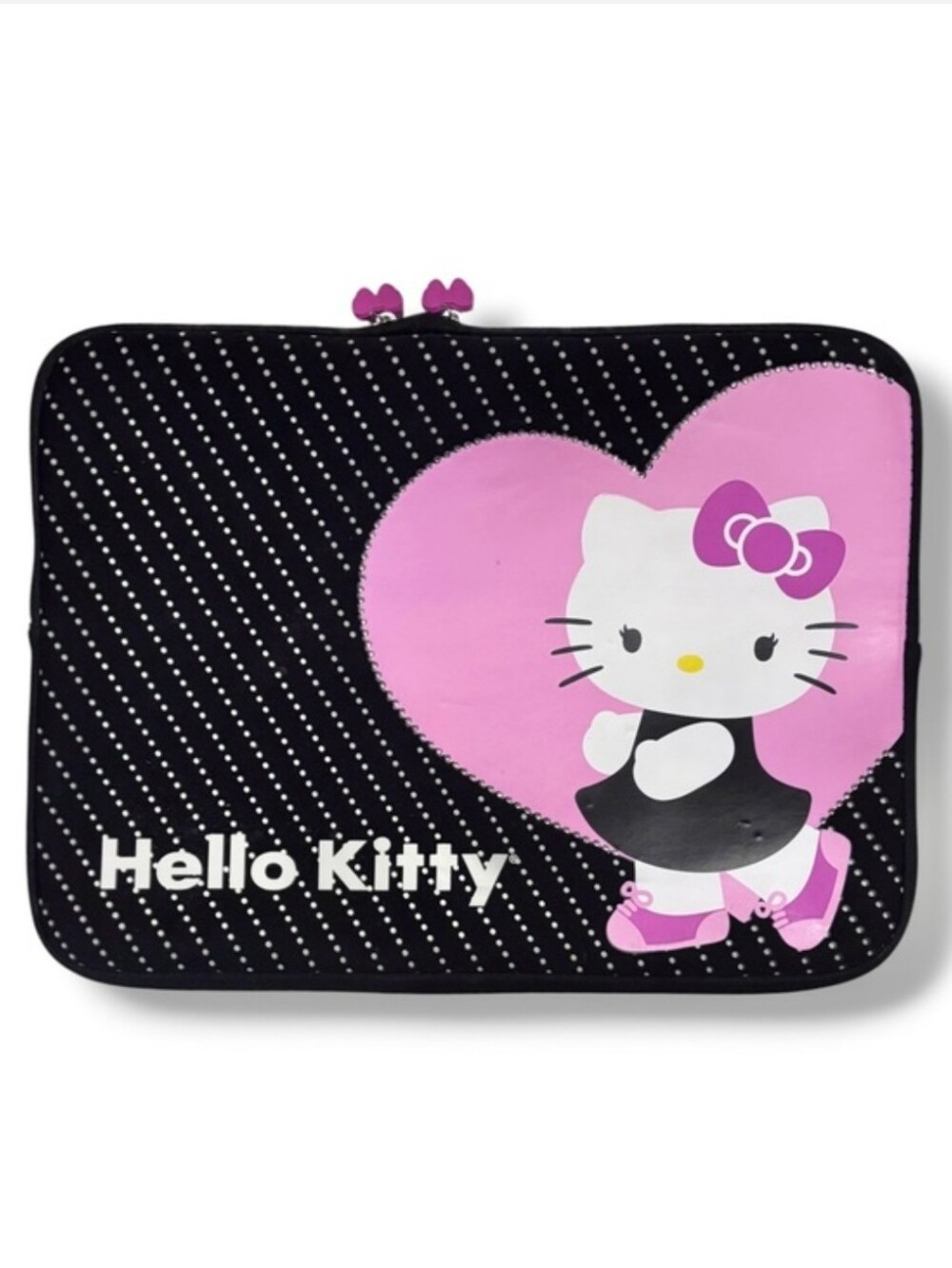 HELLO KITTY Black Laptop Case Polka Dots Pink Heart Rhinestones